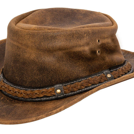 Cowboy Aussie Real Leather Hat Australian Tan Brown Western Outback Bush Hat