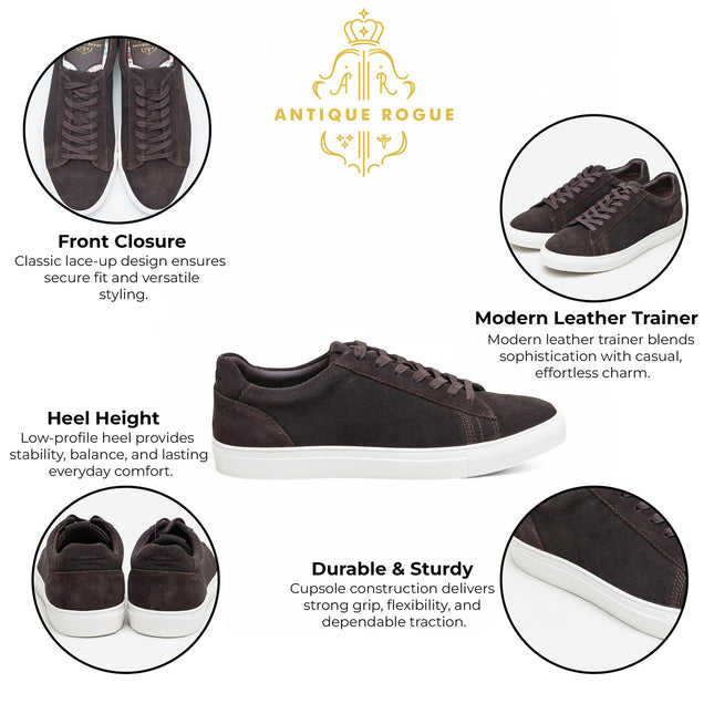 Antique Rogue Men’s Brown Suede Leather Trainer Sneaker Shoes - Gibbs
