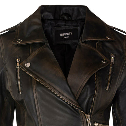 Womens Leather Brando Biker Jacket-Orlando