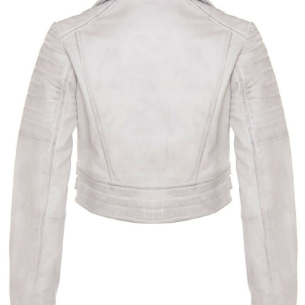 Womens Cropped Brando Leather Biker Jacket-Damascus