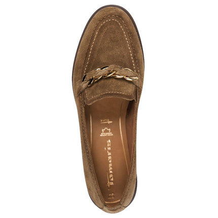 Tamaris Womens Camel Brown Suede Leather Loafers Shoes