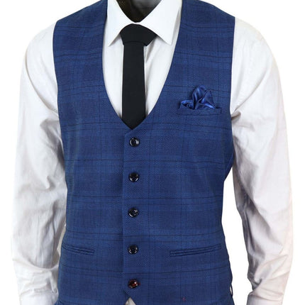Mens 3 Piece Blue Birdseye Check Classic Suit