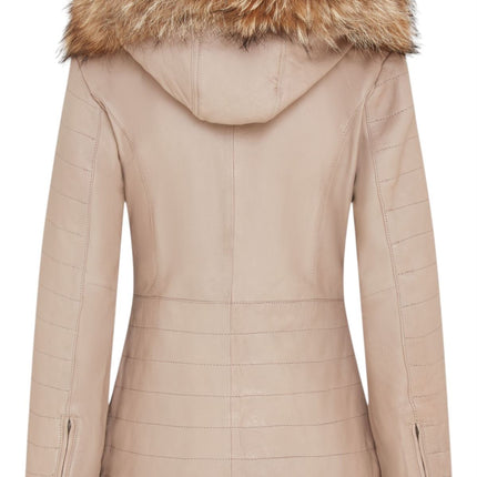 Womens Slim Fit Leather Hooded Parka Jacket-Northam
