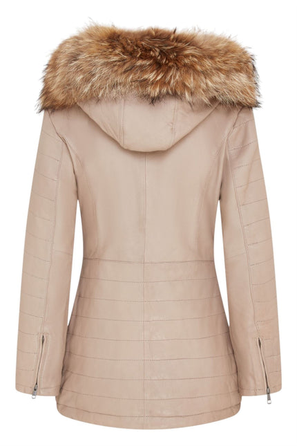 Womens Slim Fit Leather Hooded Parka Jacket-Northam