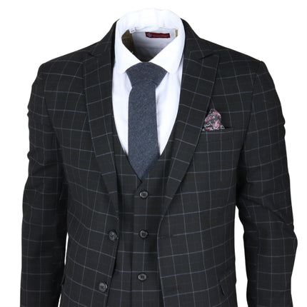 Men's Black Checked 3 Piece Suit Tailored Fit
