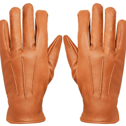 MENS TAN CLASSIC REAL 100% LEATHER GLOVES THERMAL LINED DRIVING WINTER GIFT