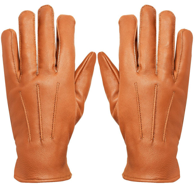 MENS TAN CLASSIC REAL 100% LEATHER GLOVES THERMAL LINED DRIVING WINTER GIFT