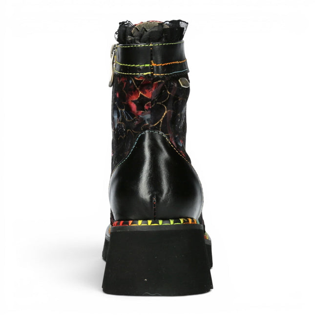 Laura Vita Women's Gothic Floral Black Leather Combat Boots - Oyao-11