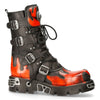 New Rock Flame Accented Black/Red Leather Boots - 591-S1