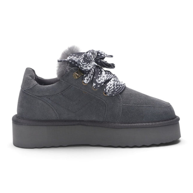 Women’s Grey Genuine Sheepskin Fur-Lined Winter Wedge Trainers - Moonstone