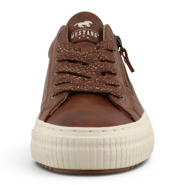 Mustang Women's Tan Faux Leather Trainer Sneaker Casual Shoes - M0112011