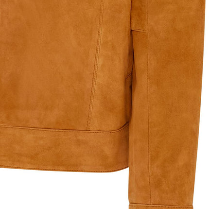 Mens Retro Brown 100% Goat Suede Leather Harington Biker Jacket
