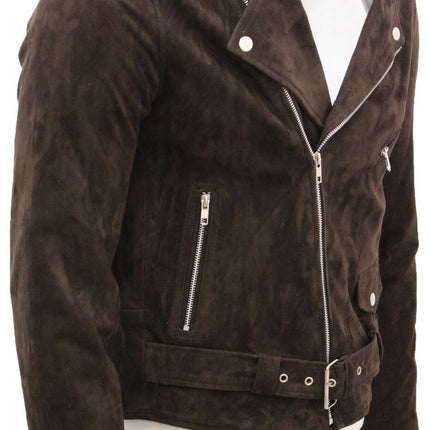 Mens Goat Suede Leather Brando Biker Jacket-Melbourne