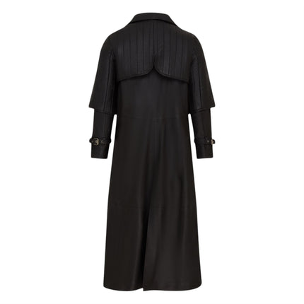 Mens Black Leather Full Length Buckle Gothic Long Trench Coat - Captain