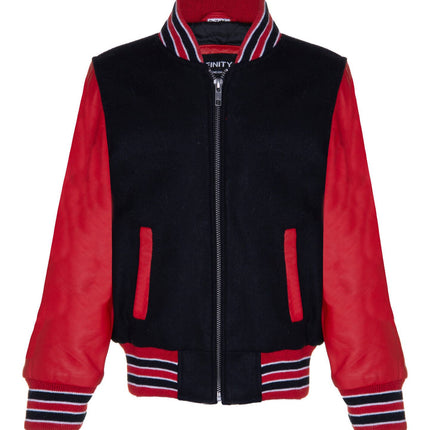 Kids Varsity Bomber Jacket with Real Leather Sleeves