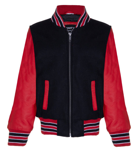 Kids Varsity Bomber Jacket with Real Leather Sleeves