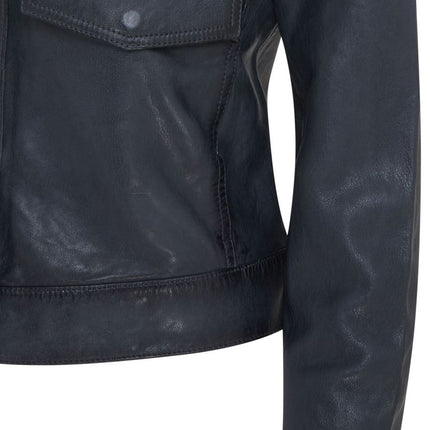 Womens Vintage Classic Lamb Leather Collared Biker Jacket