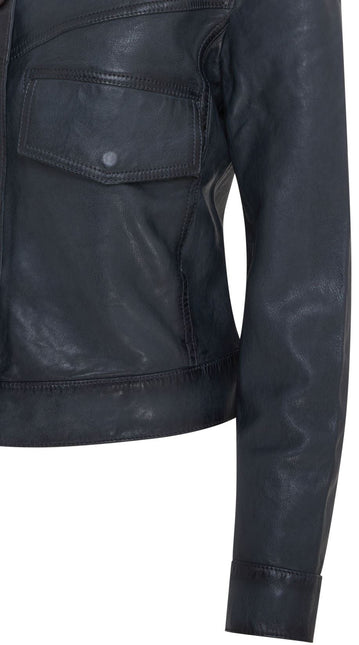 Womens Vintage Classic Lamb Leather Collared Biker Jacket