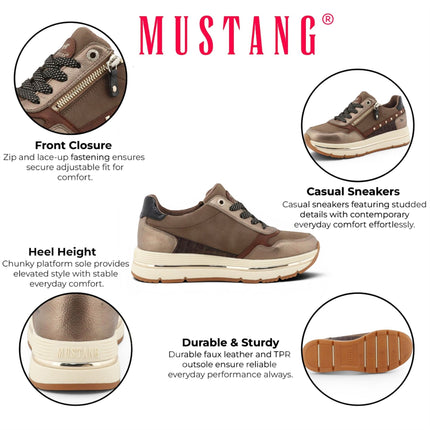 Mustang Women's Brown Lace-Up Trainers Platform Sneakers - M0332001