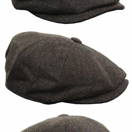 Mens Peaky Blinders Brown Tweed Gatsby Flat Baker Hat