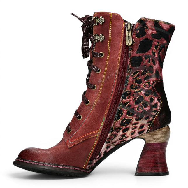 Laura Vita Women's Goth Victorian Floral Wine Leather Lace-Up Heeled Boots - Eleao-42