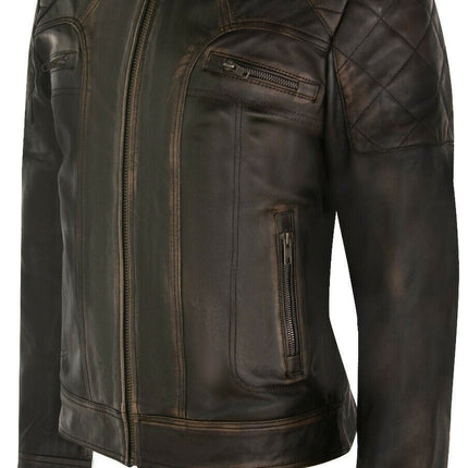 Mens Vintage Leather Racing Biker Jacket-Brooklyn