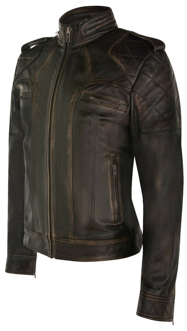 Mens Vintage Leather Racing Biker Jacket-Brooklyn