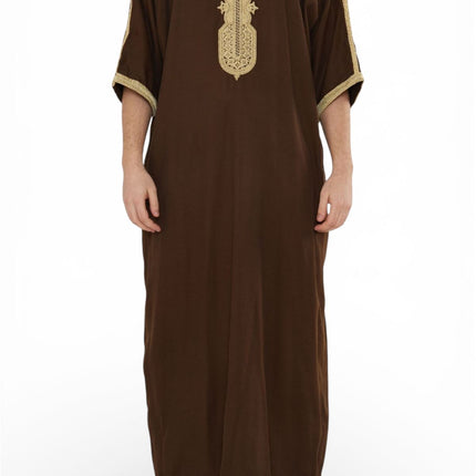 Men's Ramadan Brown Moroccan Thobe Robe Djellaba Gandoura Eid Jubba- HM67