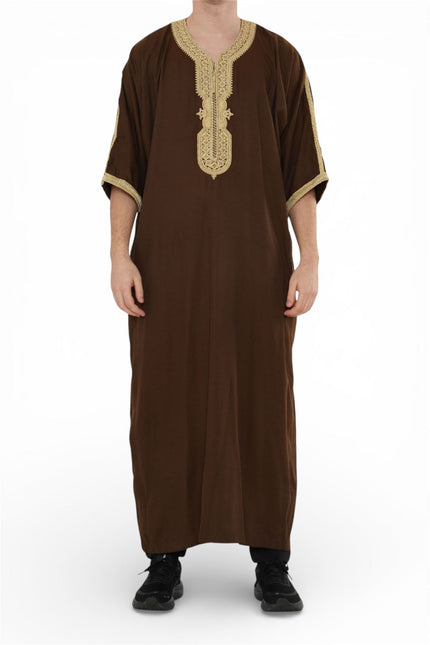 Men's Ramadan Brown Moroccan Thobe Robe Djellaba Gandoura Eid Jubba- HM67