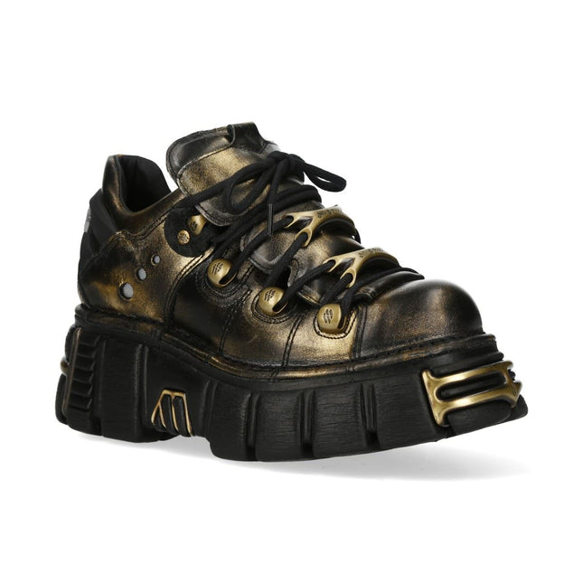 New Rock Golden Black Leather Gothic Platform Ankle Boots - M-120N-C21