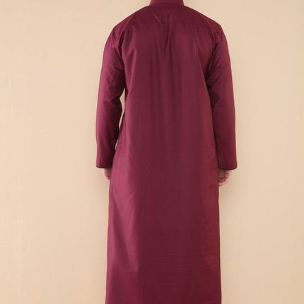 Mens Wine Thobe Jubba Emirati Islamic Arabic Eid Embroidery Kaftan Jubbah Robe