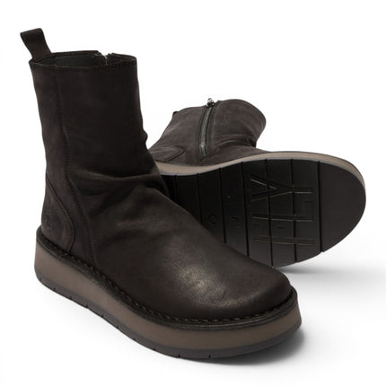 Fly London Womens Black Suede Leather Zip Up Platform Ankle Boots - RENO053FLY