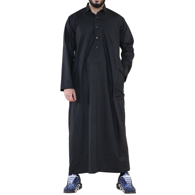 Mens Black Thobe Jubba Saudi Ramadan Eid Islamic Kaftan Kaudara Arabic Jubbah