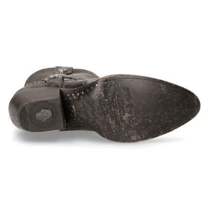 New Rock Black Leather Pointed Cowboy Boots - WSTM005-S1