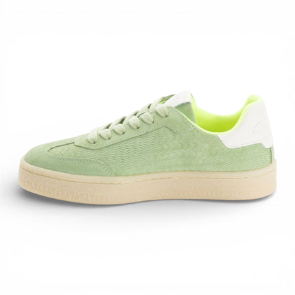 Tamaris Women's Green Leather Neon Stripes Trainers Sneaker Shoes