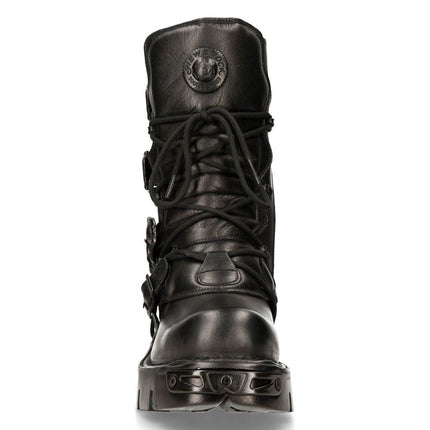New Rock Black Leather Mid-Calf Boots-391 - S18