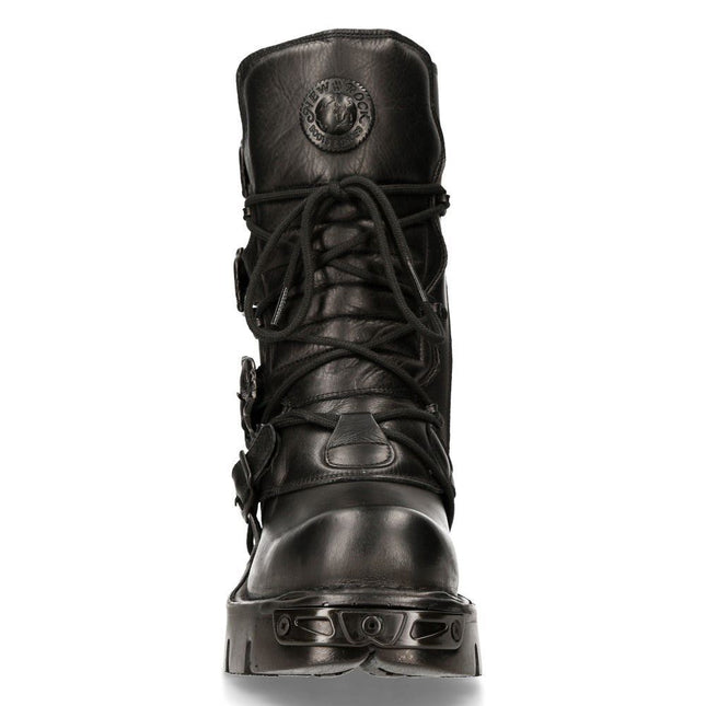 New Rock Black Leather Mid-Calf Boots-391 - S18