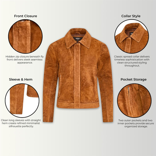 Women’s Tan Suede Leather Bomber Blouson Jacket - Varsity