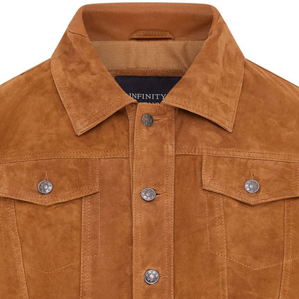 Mens Goat Suede Jeans Jacket Trucker Casual Denim Leather Shirt
