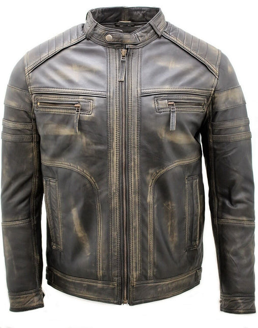Men's Vintage Black Leather Biker Jacket-Naples