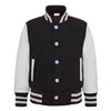 Kids Black Wool Varsity Bomber Jacket with Real Leather Sleeves