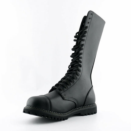 Grinders Unisex Black Leather Mid-Calf Punk Military Boots - King CS