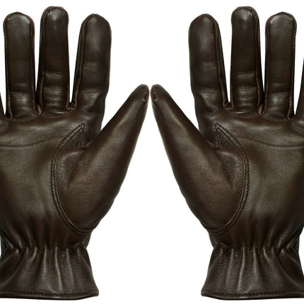 MENS BROWN CLASSIC REAL 100% LEATHER GLOVES THERMAL LINED DRIVING WINTER GIFT