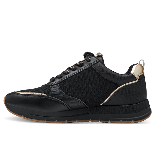 Tamaris Womens Black Gold Fashion Lace-Up Zipped Sneakers Trainers