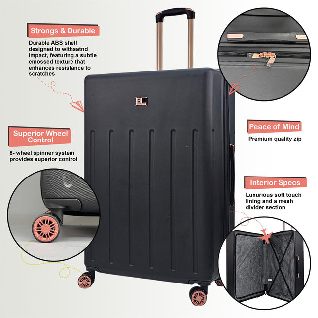 Lightweight Black Hard Shell ABS Suitcase Set Luggage Travel Cabin Case Bags