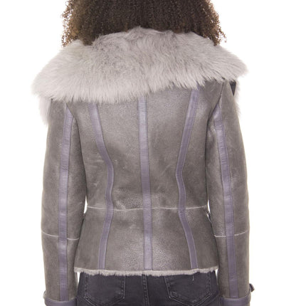 Womens Grey Toscana Shearling Flying Jacket-Teresina