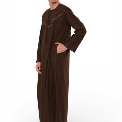 Men's Eid Brown Moroccan Thobe Robe Djellaba Ramadan Eid Jubba- HM10