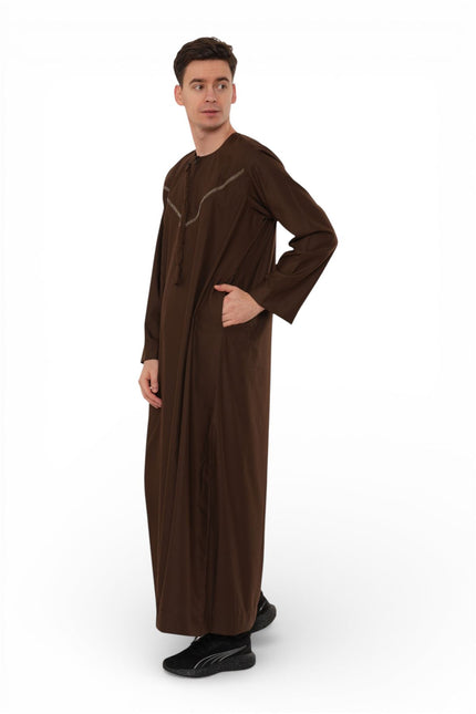 Men's Eid Brown Moroccan Thobe Robe Djellaba Ramadan Eid Jubba- HM10