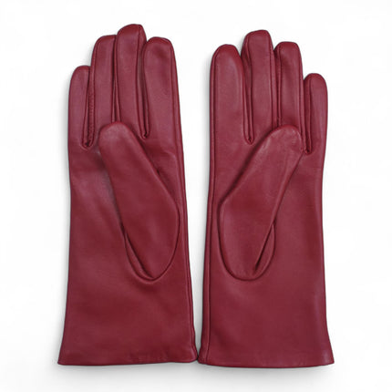 Womens Red Italian Leather Winter Studded Design Soft Wool Lining Gloves - L-GLV-601