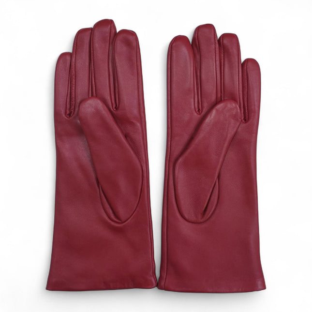 Womens Red Italian Leather Winter Studded Design Soft Wool Lining Gloves - L-GLV-601